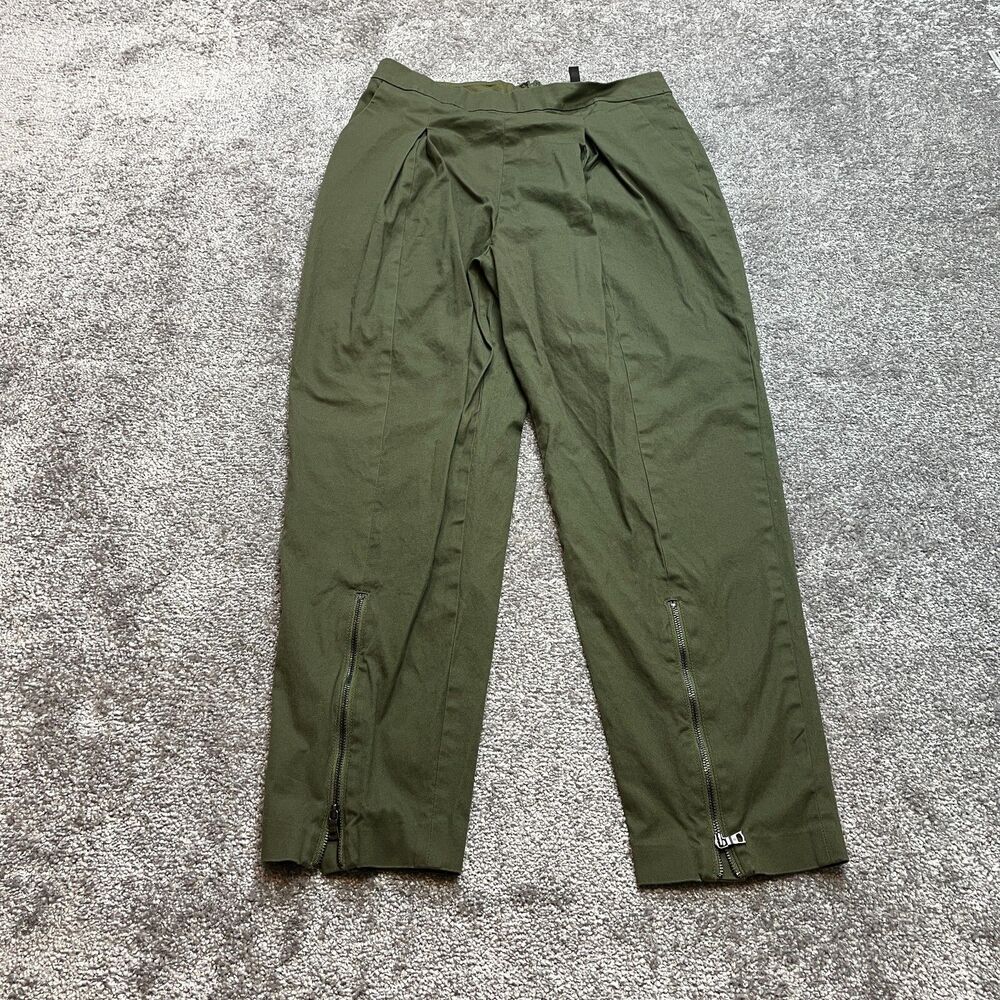 BCBGMAXAZRIA Ankle Pants Womens Small Green 28x24 Ankle Zip Cotton Slacks Ladies